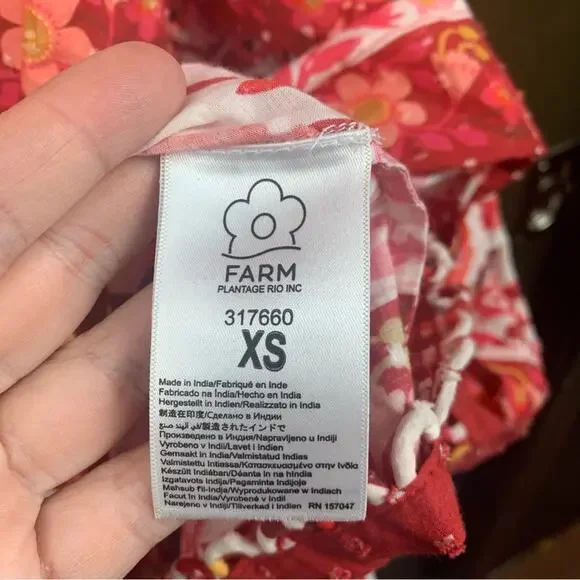 Farm Rio size XS romantic orchard tiered midi dress pink red white - Picture 5 of 15